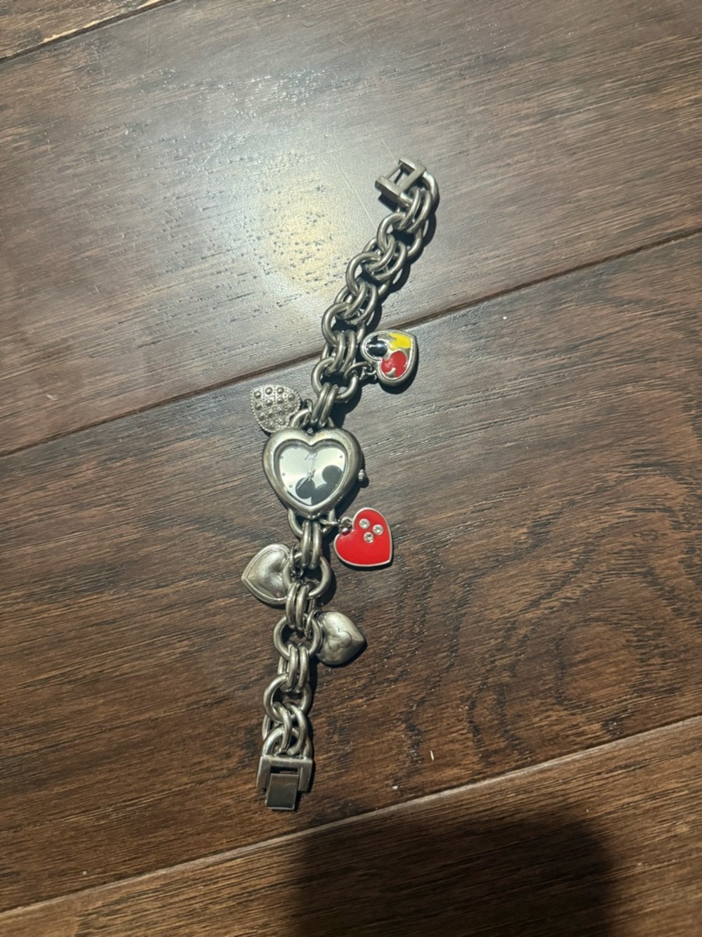 Vintage Disney Mickey Mouse Heart Bracelet Watch MK2058 Y2K Silver Tone Rare